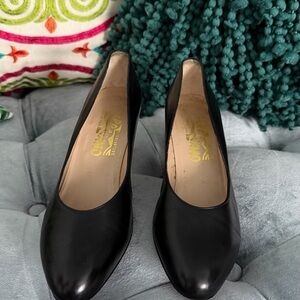 Vintage Salvatore Ferragamo Black Leather Heels